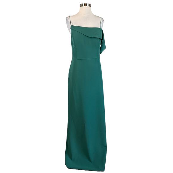 One Shoulder Evening Gown Green Size 14 Sleeveless Side Slit by Laundry - Picture 1 of 12